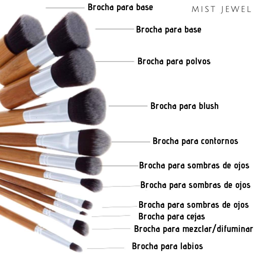 Set Brochas de maquillaje bambu orgánicas estilo Kabuki ecologicas para maquilaje profesional kit (makeup brush set)