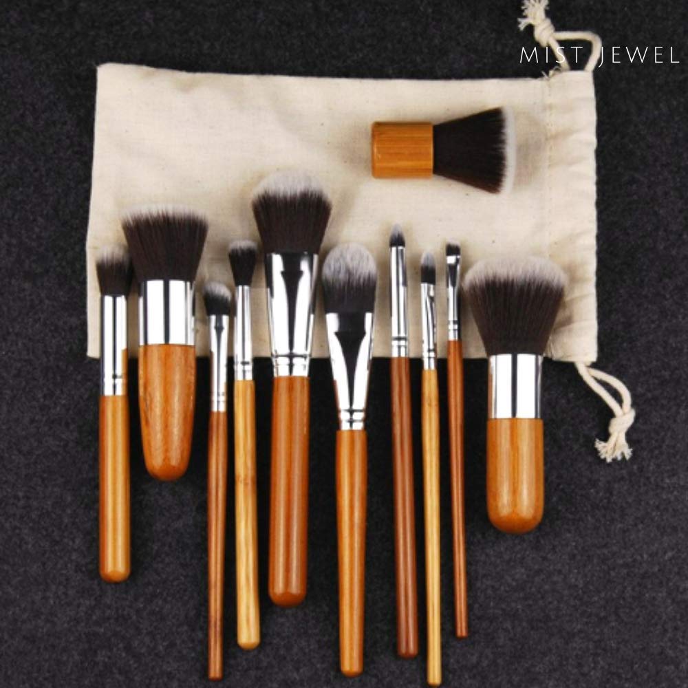 Set Brochas de maquillaje bambu orgánicas estilo Kabuki ecologicas para maquilaje profesional kit (makeup brush set)