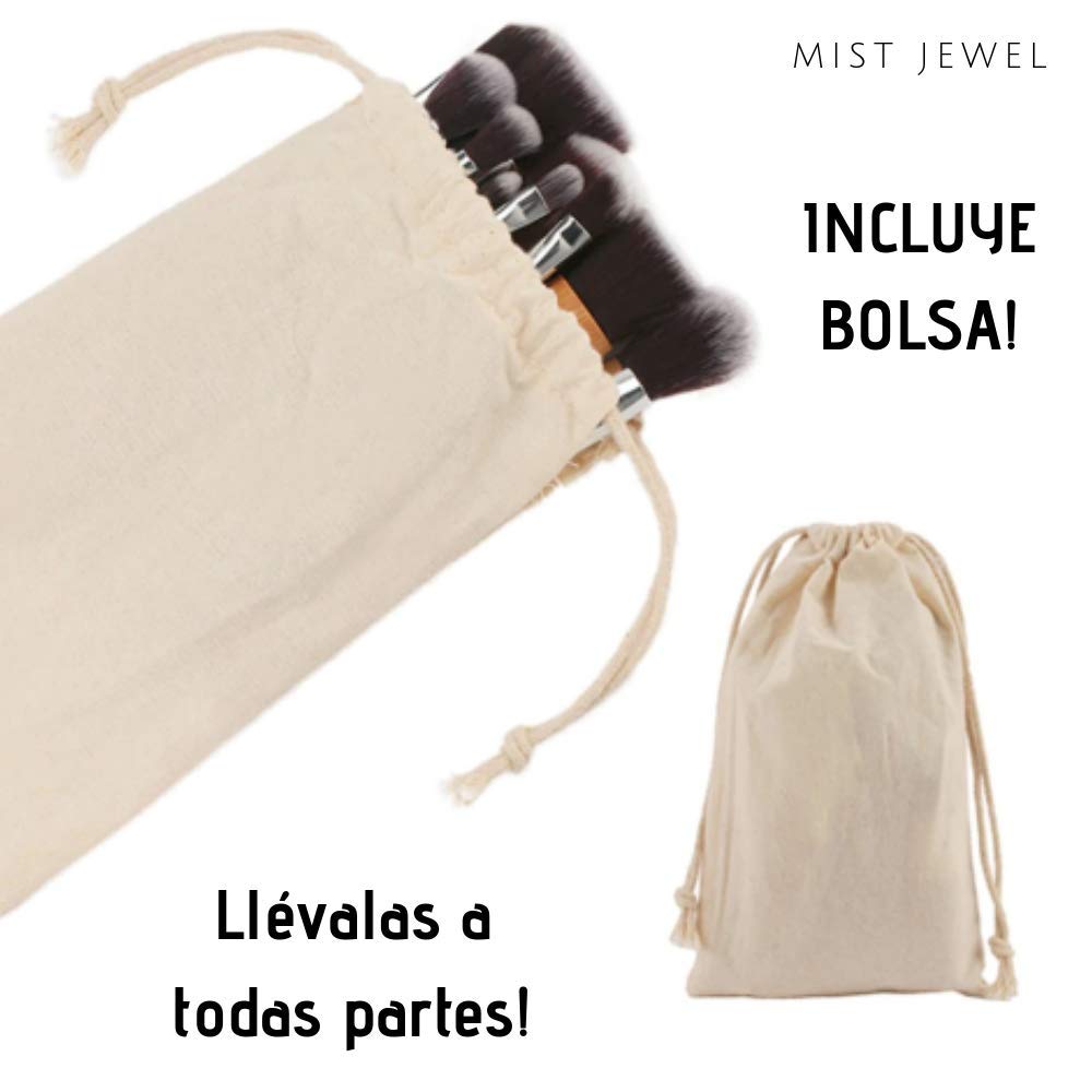 Set Brochas de maquillaje bambu orgánicas estilo Kabuki ecologicas para maquilaje profesional kit (makeup brush set)