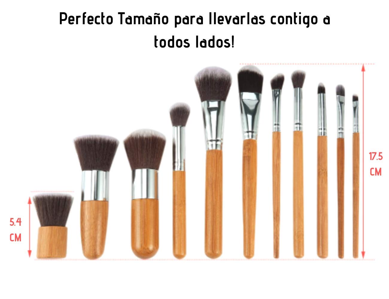 Set Brochas de maquillaje bambu orgánicas estilo Kabuki ecologicas para maquilaje profesional kit (makeup brush set)