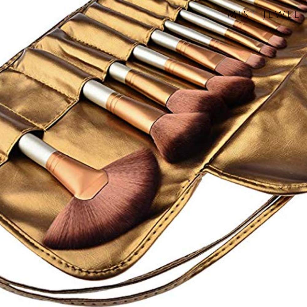 Kit de brochas de maquillaje profesional de 24 piezas set | Base Makeup Professional, pinceles de madera, suaves brocha belleza mujer (Dorado)