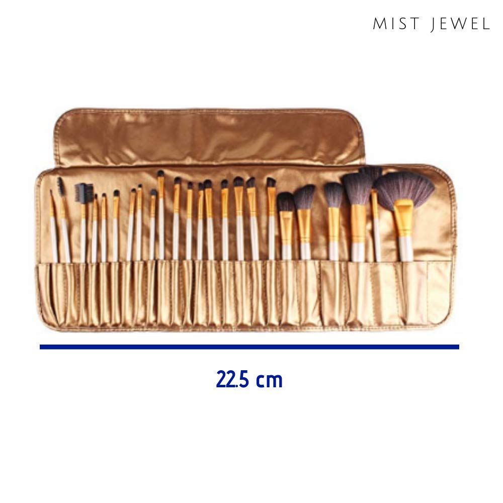 Kit de brochas de maquillaje profesional de 24 piezas set | Base Makeup Professional, pinceles de madera, suaves brocha belleza mujer (Dorado)